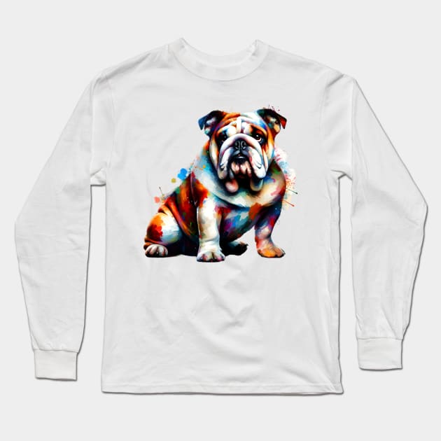 Expressive Splashed Paint Bulldog in Vivid Colors Long Sleeve T-Shirt by ArtRUs